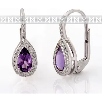 Náušnice Diamantové náušnice, bílé zlato briliant, ametyst fialový 3880800-0-0-95 (3880800-0-0-95)