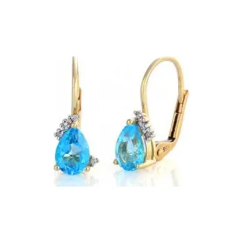 Náušnice Diamantové náušnice, žluté zlato briliant, modrý topaz (blue topaz) 585/1,95 gr (3830062-5-0-93)