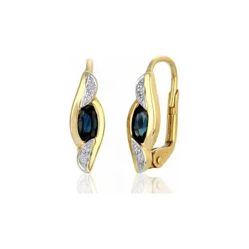 Náušnice Diamantové náušnice, žluté zlato briliant, tmavý safír 585/2,05 gr (3830915-5-0-92)