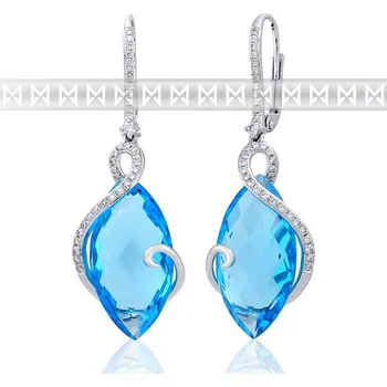 Náušnice Diamantové náušnice, bílé zlato briliant, modrý topaz (blue topaz) 585/2,85 gr (3880830-0-0-93)