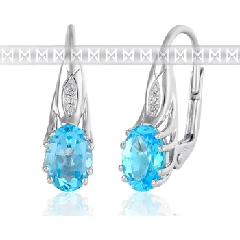 Náušnice Zlaté diamantové náušnice z bílého zlata s velkými modrými topazy (blue topaz) (3880894-0-0-93)