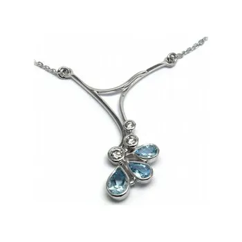 Prsten Zlatý náhrdelník s akvamaríny a diamanty Brazílie 585/3,35gr J-18521-11 (J-18521-11)