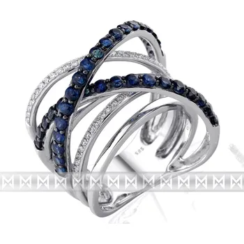 Prsten Diamantový zlatý prsten z bílého zlata s diamanty a modrými safíry 36ks/1,87ct (3861513-0-54-92)