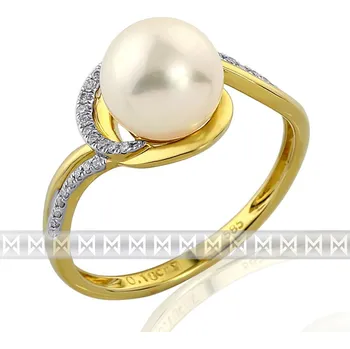 Prsten Zásnubní diamantový prsten s bílou perlou GEMS diamonds, žluté zlato 3810943 (3810943)