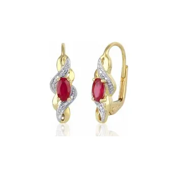 Náušnice Diamantové náušnice, žluté zlato briliant, červený rubín 585/2,30 gr (3830882-5-0-94)