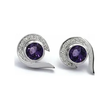 Prsten Diamantové náušnice s přírodními fialovými ametysty 585/3,64 gr J-21268-12 (J-21268-12)