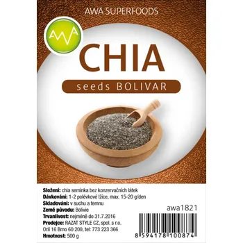 AWA superfoods Raw Chia semínka Bolivar 375 g