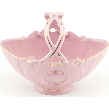 Košík na bonbony 18 cm, růžový porcelán, kytičky, Leander
