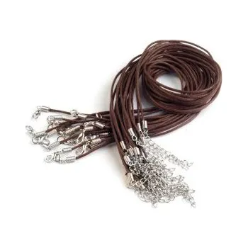 Korálek Voskovaná šňůra na krk s karabinkou hnědá