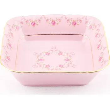 Miska čtyřhranná 17 cm, růžový porcelán, kytičky, Leander