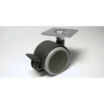 Nábytkové kování Nábytkové kolečko typu BA + kovová destička 42x42mm, celoplastové, pr. 40, černé s gumou, brzda