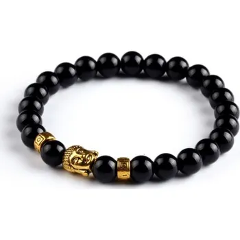 Náramek Korálky z kamene, stylový vzhled: to je buddha náramek - černý