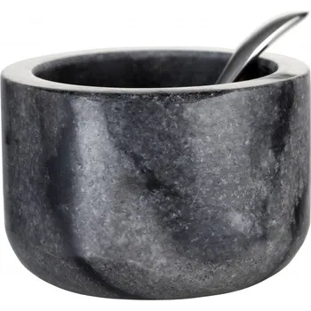 Hmoždíř Lene Bjerre Miska se lžičkou z tmavě šedého mramoru Marble 7,5 x 5 cm