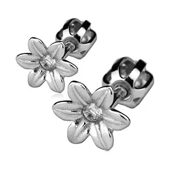 Náušnice Stříbrné dětské náušnice na šroubek - kytičky s čirým zirkonem