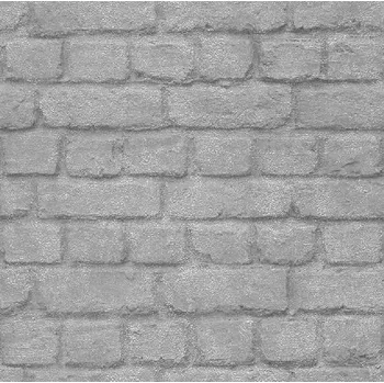 Tapeta Papírová tapeta 226751 kamenná zeď, cihly, kovově stříbrná / Tapety na zeď Woods Bricks (0,53 x 10,05 m) Rasch