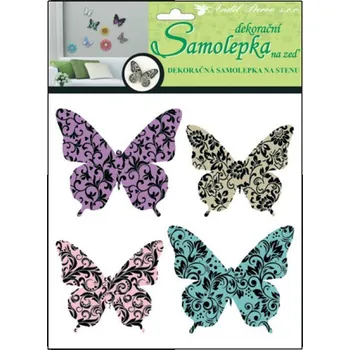 Samolepící dekorace Samolepky na zeď 3D barevní motýli s ornamenty 10153 / Samolepicí pokojová dekorace pro děti Room Decor (30 x 22 x 1 cm)