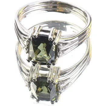 Prsten Vltavín obdélník prsten se zirkony standart brus Ag 925/1000 + Rh