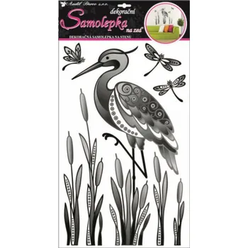 Samolepící dekorace Samolepky na zeď černá, šedá volavka s rákosím 10087 / Pokojová samolepicí dekorace Room Decor (60 x 32 cm)