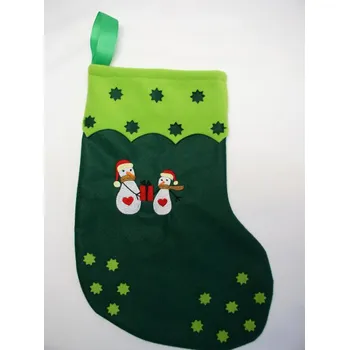 Vánoční dekorace Mikulášská ponožka - dva sněhuláci textil s výšivkou, vánoce, svátky