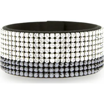 Náramek Swarovski Elements Náramek z Alcantary Chic Medium s bílými a šedými křišťály BMESH9PCZJC