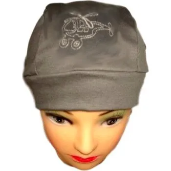 Čepice Betty Mode (ušito v ČR) Jarní pirátka šedá s vrtulníkem obvod 45-49, 50-53 cm