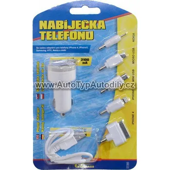 COMPASS Nabíječka telefonu 2,1A (Iphone4/5, micro USB, mini USB, Nokia)