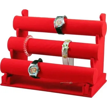 Šperkovnice Stojánek, dekolt na náramky 3 patra červený samet (DNR-R)