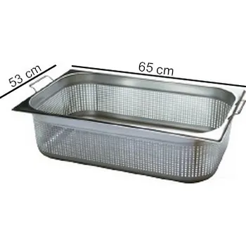 Plech na pečení TOMGAST | Gastronádoba PROFI velikost GN 2/1, výška 15 cm, děrovaná, s UCHYTY (Gastornádoba děrovaná s úchyty PROFI)