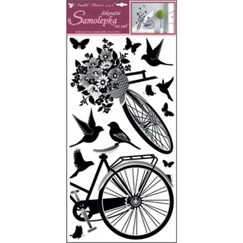 Samolepící dekorace Samolepicí dekorace na stěnu černé kolo s květinou 10187 / Samolepky na zeď ( 60 x 32 cm ) Room Decor