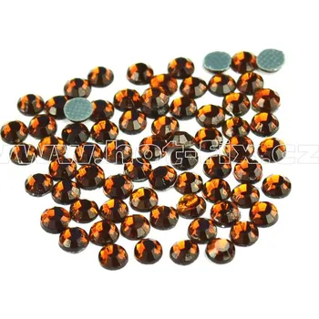 hot-fix skleněné nažehlovací kameny na textil barva 108 Topaz tmavý, velikost SS6 až SS20 barva: polobroušený barva 108 Topaz tmavý, velikost: velikost SS10, balení: balení 1grs /144ks