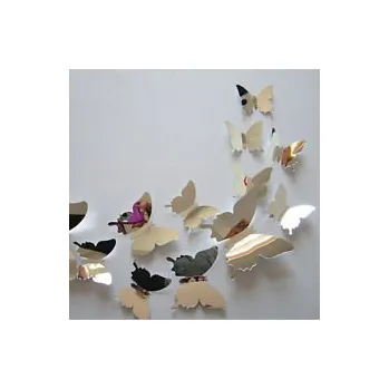 Samolepící dekorace 3D samolepka motýlci na zeď - lesklá stříbrná