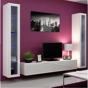 Cama Meble Vigo 5 bílá/bílý lesk Obývací stěna Cama Meble Vigo 5 bílá/bílý lesk