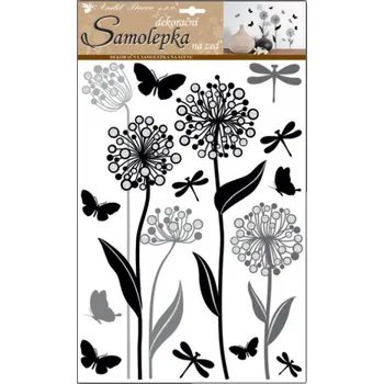 Samolepící dekorace Room Decor Samolepicí dekorace na stěnu černé květiny s glitry 10188 41 x 29 cm