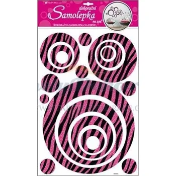 Samolepící dekorace Samolepící dekorace na zeď (60x32cm) Room Decor kruhy s růžovými glitrovými pruhy 10014
