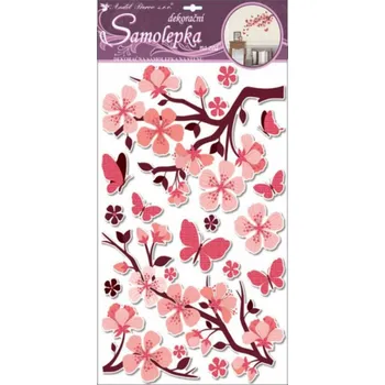 Samolepící dekorace Samolepicí pokojová dekorace na stěnu růžová větev 10165 / Nálepka na zeď (60 x 32 cm) Room Decor