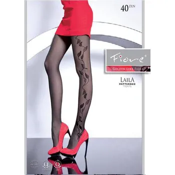 Dámské punčochy LAILA 40den-punčochové kalhoty FIORE black-černé 2-S (vzorované punčochové kalhoty)