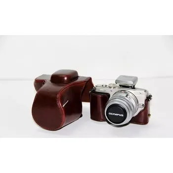 Kožené pouzdro pro OLYMPUS PEN E-PL6 tmavě hnědé (Stylové retro pouzdro pro pen e-pl6)