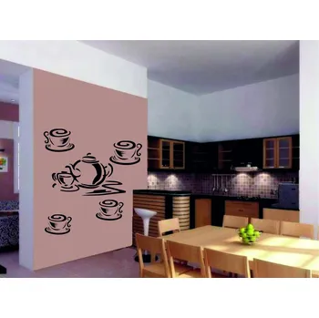 samolepka Merci-shop. Samolepky na zeď - Čajová konvice s hrníčky ( 60 x 21 cm )