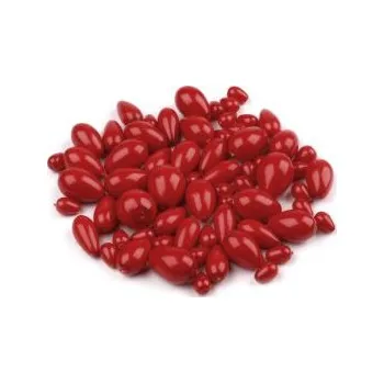 Dětské navlékací korálky Voskované perličky kapky mix 50g tmavě červené