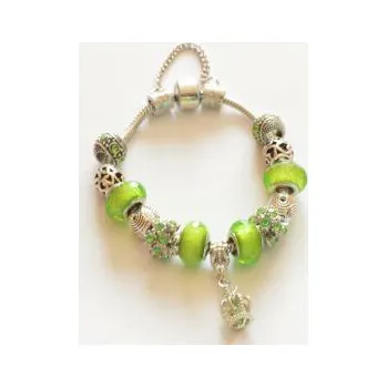 Náramek Luxusní náramek s korálky - světle zelený s korunkou
