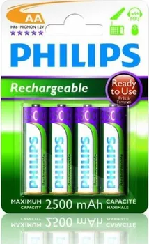 Článková baterie Nabíjecí baterie Philips AA 2500 mAh, 4ks