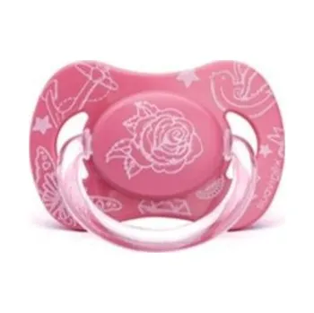 dudlíky Anatomické šidítko LOVE 0-6m silikon – SUAVINEX růžový s kytkou