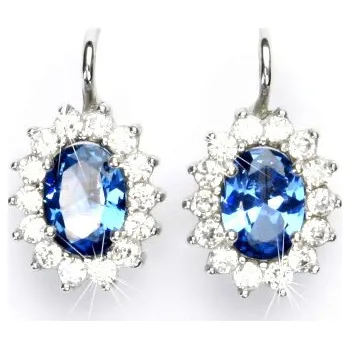 Náušnice Stříbrné náušnice, zirkon akvamarin, čiré zirkony, Kate, NK 1507