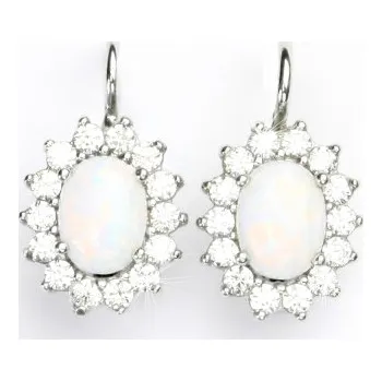 Náušnice Stříbrné náušnice, bílý syntetický opál, čiré zirkony, Kate, NK 1507
