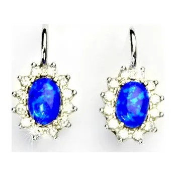 Náušnice Stříbrné náušnice Kate, syntetický tm. modrý opál, čiré zirkony, NK 1480