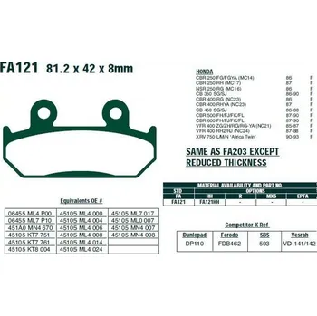 Brzdový komplet EBC FA121 přední organické brzdové destičky na motorku HONDA VFR 400 R rok 85-88