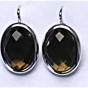 Náušnice Stříbrné náušnice, přírodní kámen záhněda šachovnice - NK 1454 (záhněda 14x10 mm)