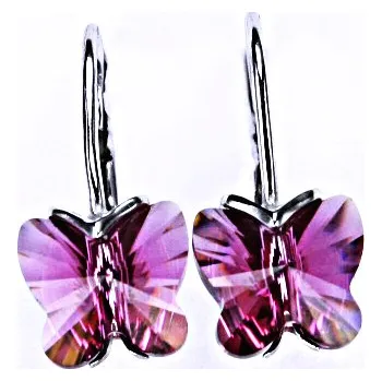Náušnice Náušnice stříbrné na patent s krystalem Swarovski-motýlek 10mm(barva Fuchsie)NK 1307