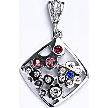 Přívěsek Stříbrný přívěšek se zirkony, čtverec s květy, P 928