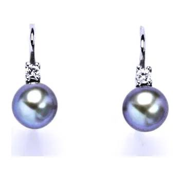 Náušnice Náušnice stříbrné s přírodní šedozelenou perlou a čirým zirkonem, NK 1243 pp